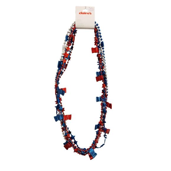 Claires New Set of 6 Overhead Necklaces Patriotic USA Flag Star - Picture 1 of 8